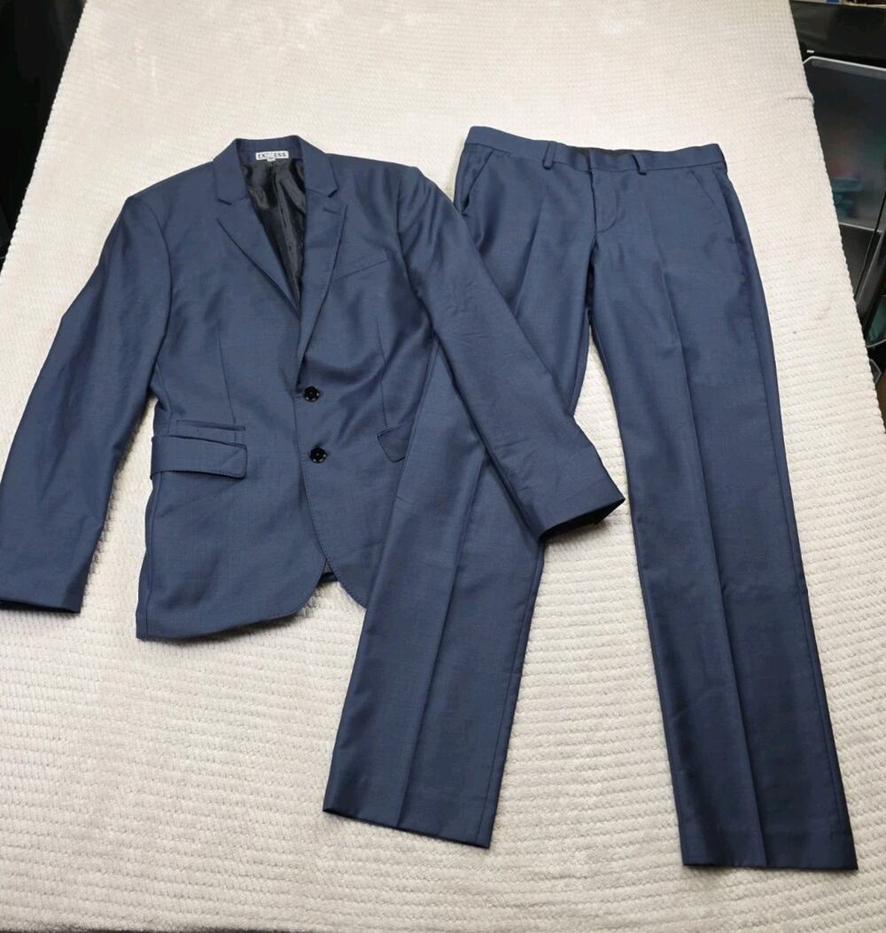 Express Suit Mens Blazer 36 Short Pants 29 X 32 Photographer Fitted Blue